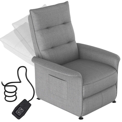 elektromos relax fotel, szürke, távirányítóval és dönthető háttámlával