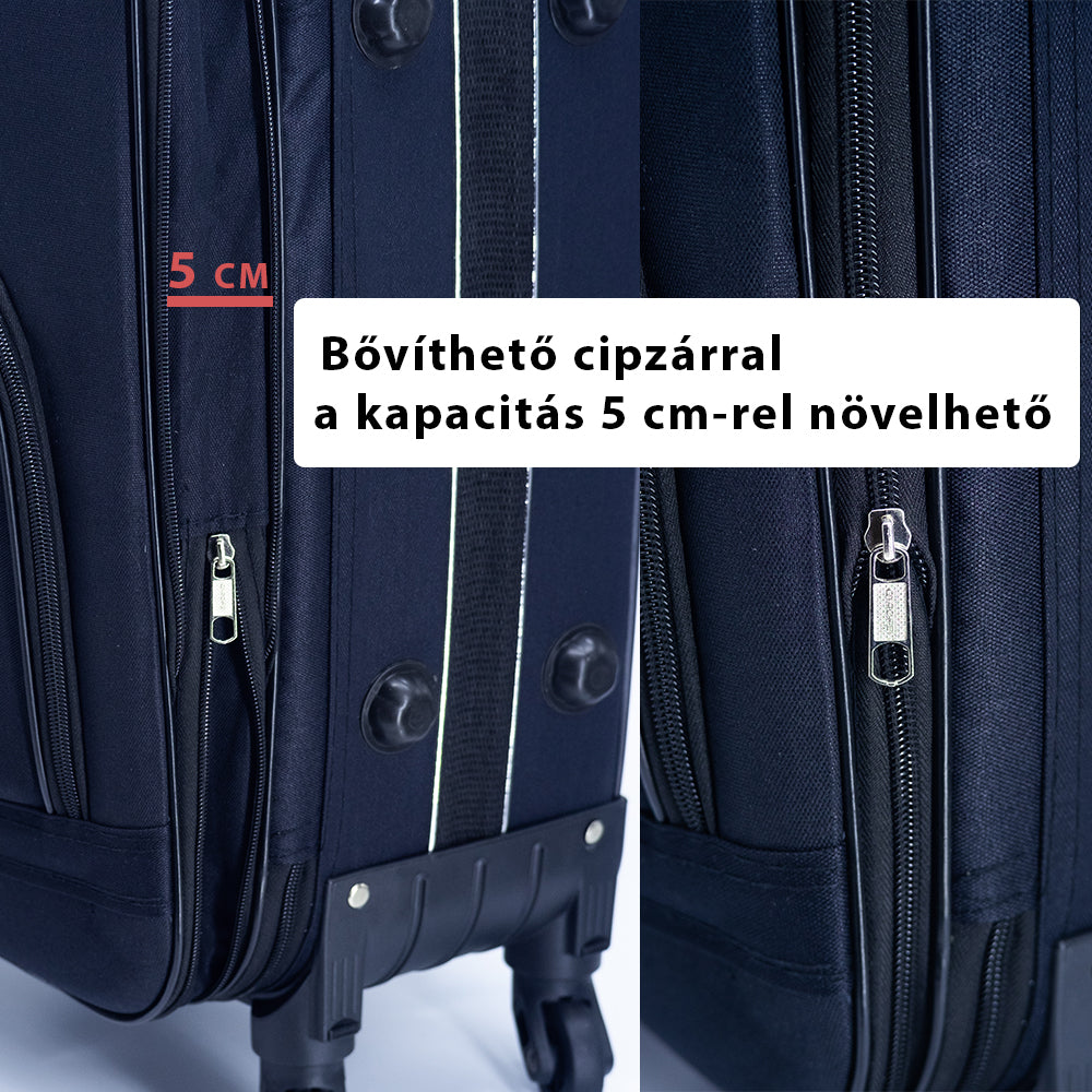 bőrönd szett, fekete, nagyméretű, nylon anyagból, oldalnézetben, 00716 modell