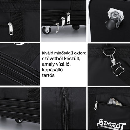 utazótáska, fekete, poliészter anyagból, kerekes részlettel, 400713A modell