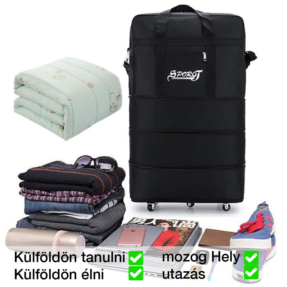utazótáska, fekete, poliészter anyagból, oldalnézetben, 400713A modell