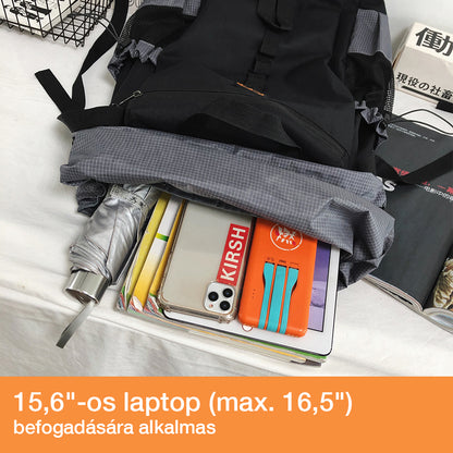 fekete vízálló laptop hátizsák nyitott laptoprekesszel 15 hüvelykes készülékhez