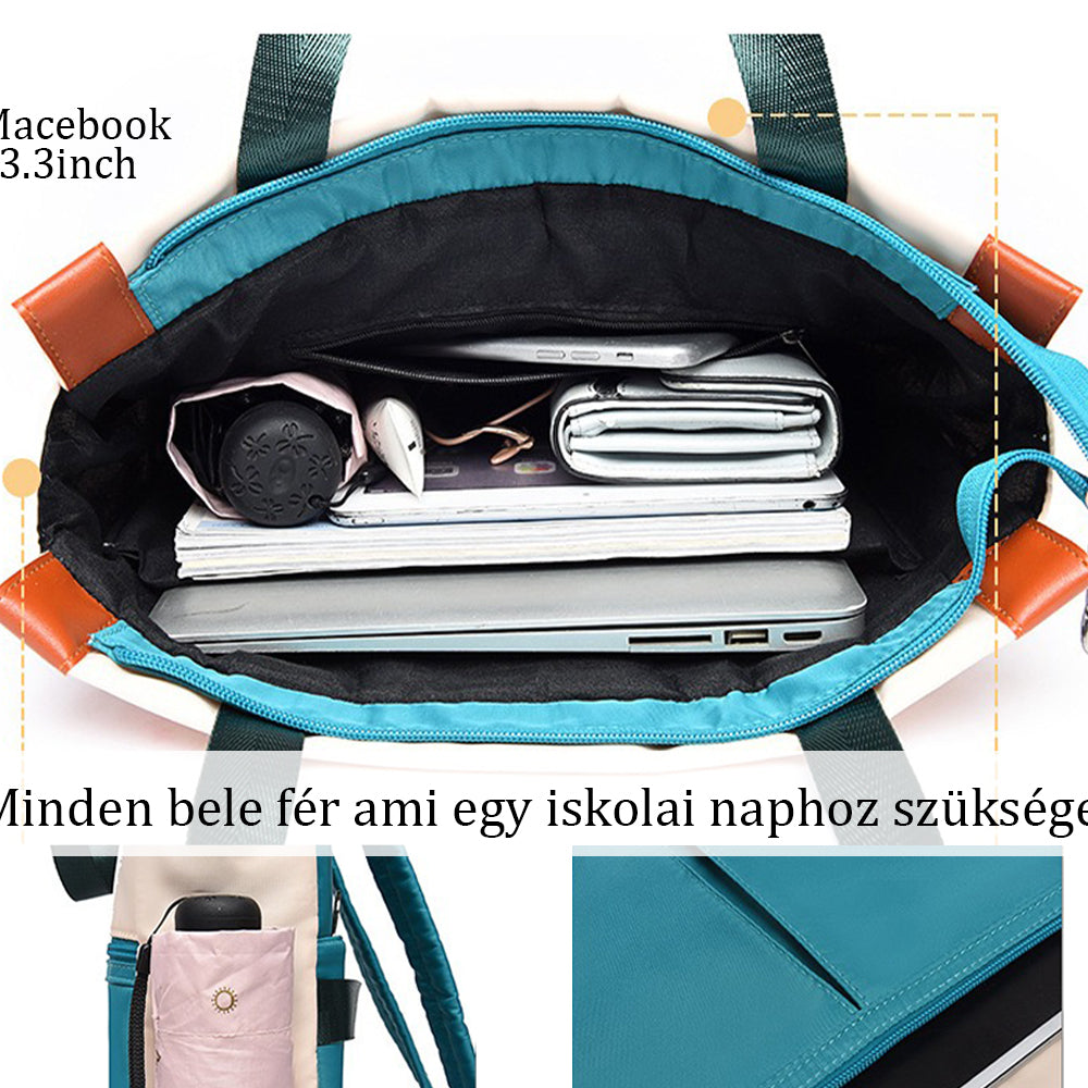 türkiz belsős vízálló laptop hátizsák nyitott kapacitásképen laptophoz és szemüveghez