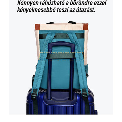 türkiz zsebes vízálló laptop hátizsák bőröndre húzható hátpánttal