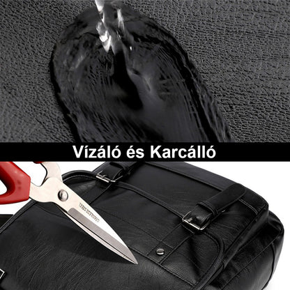 fekete műbőr laptop hátizsák vízálló és karcálló anyagteszten ollós részlettel