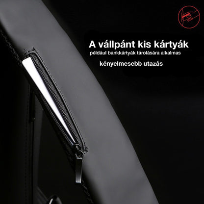 férfi melltáska, fekete, kompakt, poliészter anyagból, hordozható kivitelben, hátoldali nézetben