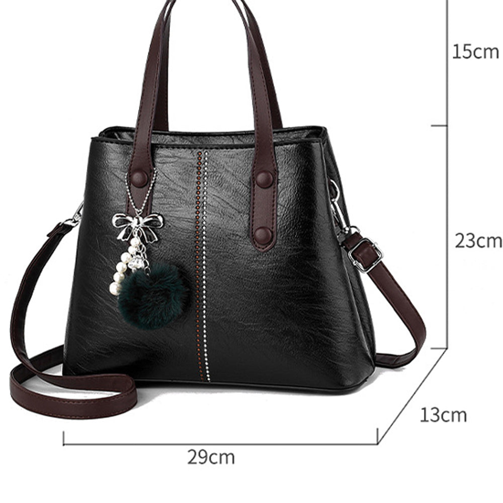 fekete mini női műbőr kézitáska méretábrán 29 x 23 x 13 cm és 15 cm fogantyúval