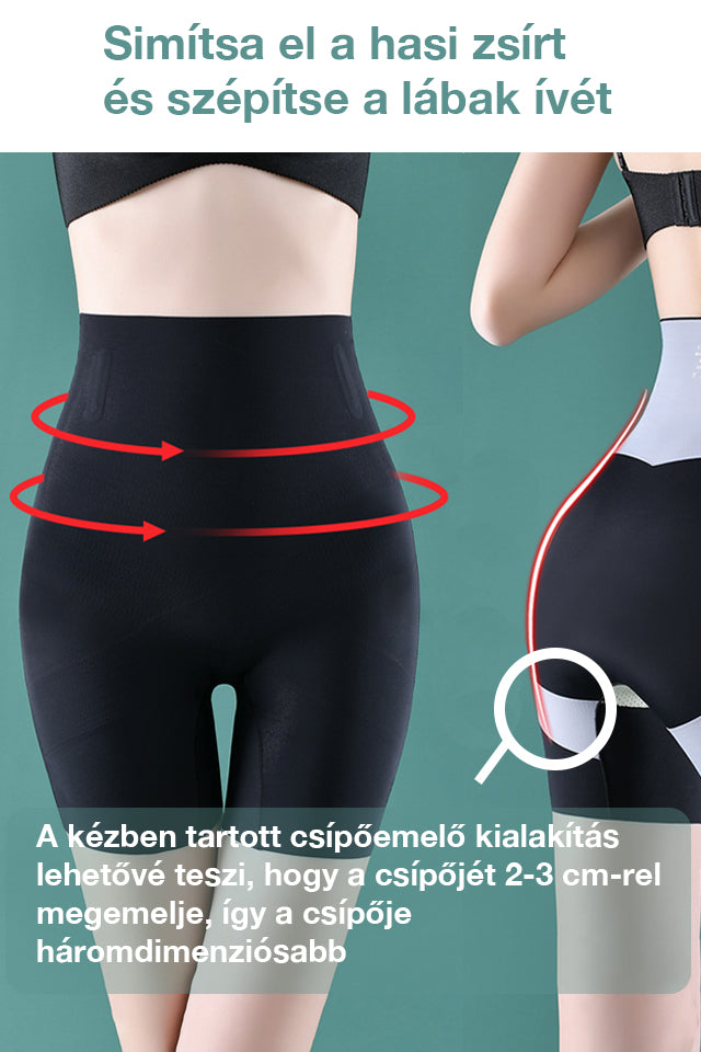alakformáló bugyi, fekete, poliészter anyagból, cipzáras részlettel, közeli anyagrészlettel