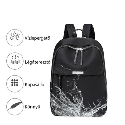 fekete női laptop hátizsák vízlepergető kopásálló és légáteresztő tulajdonságokat mutató grafikán