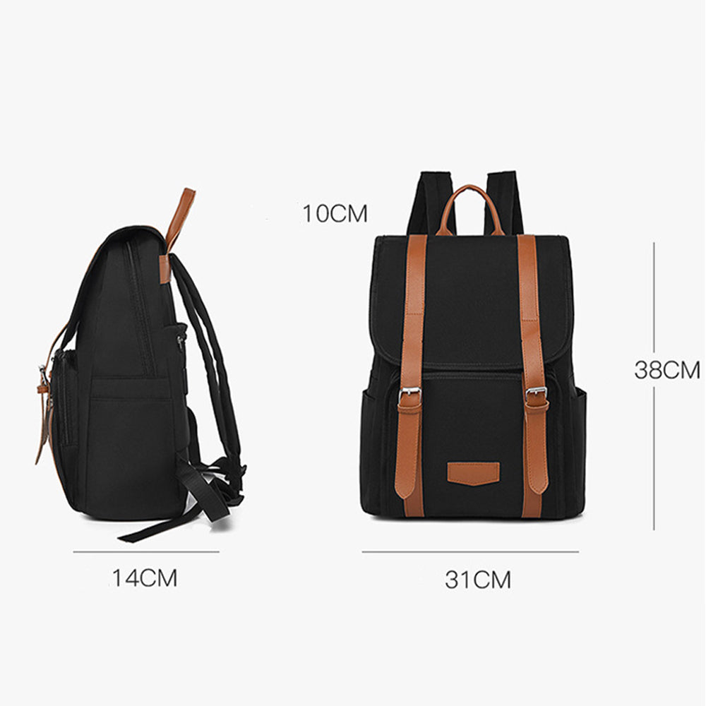 fekete és barna 12 hüvelykes laptop hátizsák méretábrán 38 x 31 x 14 cm jelöléssel
