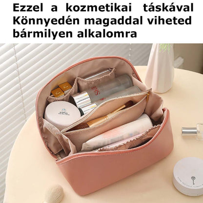 kozmetikai táska, fekete, kompakt, műbőr kivitelben, belső elválasztóval